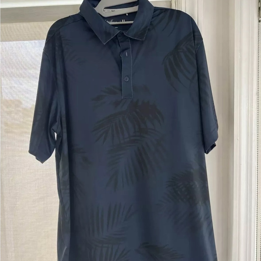 Navy Palm Print Polo Shirt